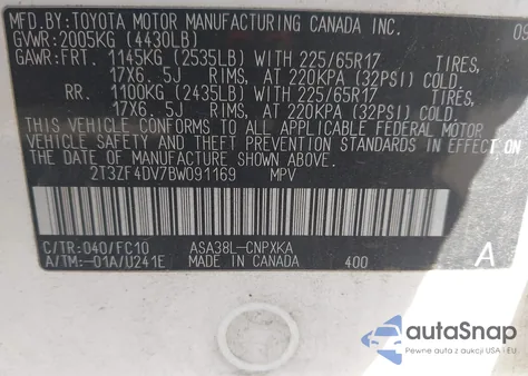2011 Toyota Rav4 z USA, uszkodzony, nr VIN 2T3ZF4DV7BW091169